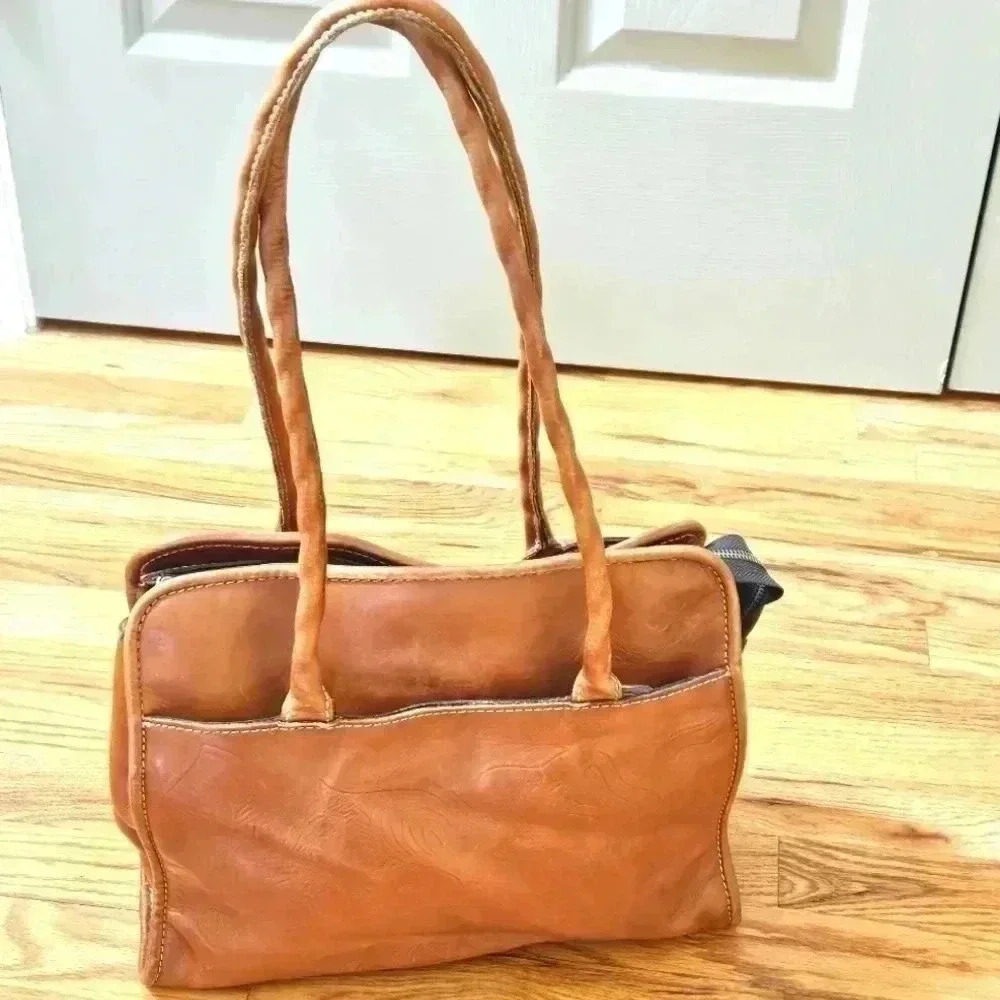 EUC Patricia Nash Paris Large Tooled Satchel Shoulder Bag Brown Leather